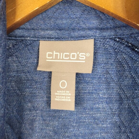 Chicos Size 0 Small Quilted Jacket Cardigan Sweatshirt Blue Snap Up Warm Womens - Picture 5 of 5